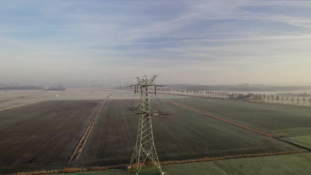 Линия Электропередач Сельскохозяйственные Поля Noord Brabant Netherlands — стоковое видео
