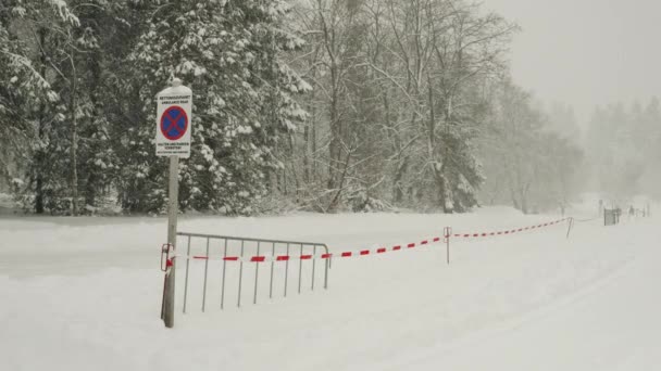 Umzäunte Straße Bei Schneefall Winterberg Deutschland — Stockvideo