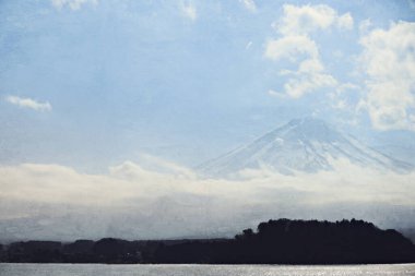 Kawaguchiko 'daki soyut Fuji dağ sırası, Janpan suluboya resim arkaplanı üzerine.