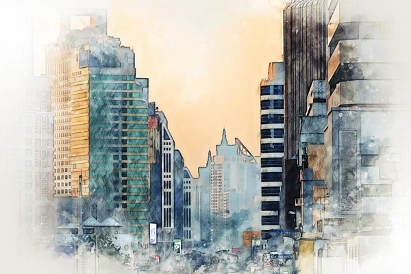 Абстрактное Здание Городе Фоне Акварельной Живописи Город Цифровой Иллюстрации Кистью — стоковое фото