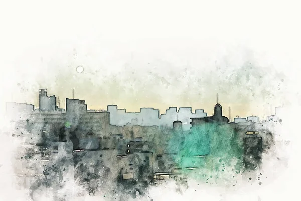 Абстрактное Красочное Здание Городе Фоне Акварельной Иллюстрации — стоковое фото