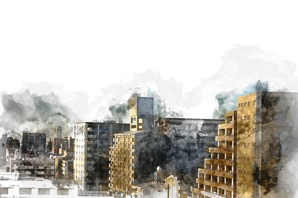 Абстрактное Красочное Здание Городе Фоне Акварельной Иллюстрации — стоковое фото