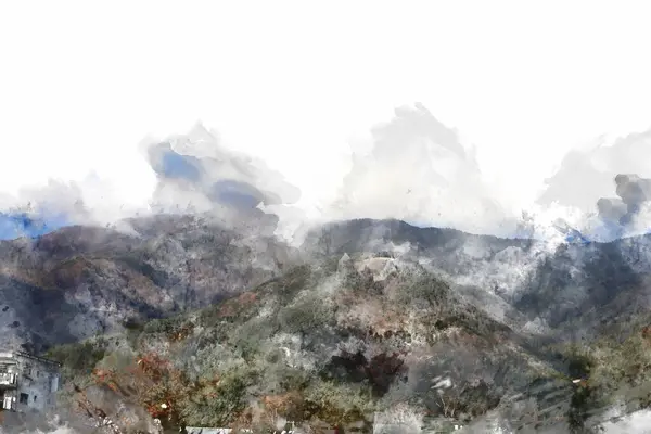 Streszczenie Kolorowe Pasmo Górskie Japonii Tle Malarstwa Akwarela Ilustracja — Zdjęcie stockowe