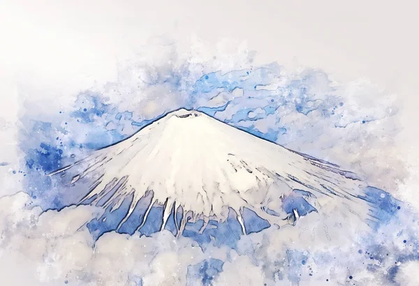 日本川口富士山峰水彩画背景研究 — 图库照片