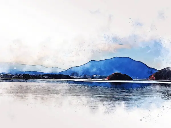Abstrato Colorido Gama Montanhas Japão Aquarela Ilustração Pintura Fundo — Fotografia de Stock