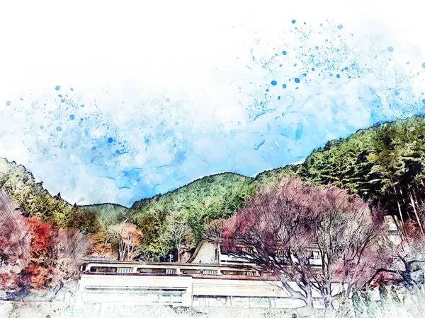 Chaîne Montagnes Abstraite Colorée Japon Sur Fond Aquarelle Illustration Peinture — Photo