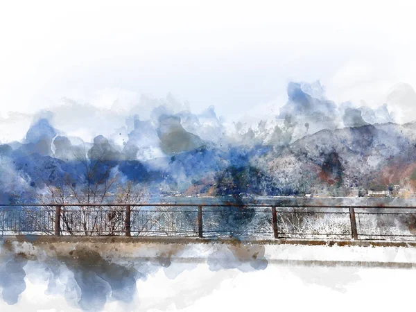 Abstraktní Barevné Pohoří Říční Jezero Japonsku Akvarelu Ilustrační Pozadí — Stock fotografie