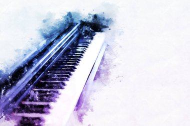 Piyano önplanının soyut güzel klavyesi suluboya arkaplan ve sanata dijital illüstrasyon fırçası