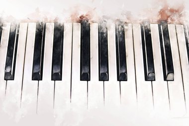 suluboya resim arkaplanındaki soyut renkli piyano klavyesi.