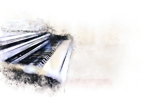 Abstrato Bela Mão Tocando Teclado Piano Primeiro Plano Aquarela Pintura Fotografia De Stock