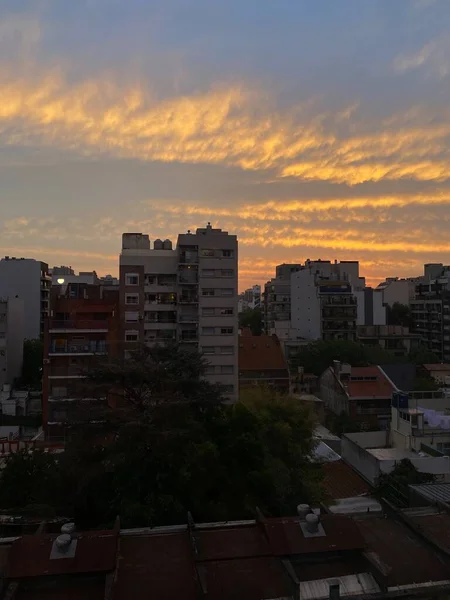Zonsondergang Vanaf Het Dak Uitzicht Een Hoge Hoek Buenos Aires — Stockfoto