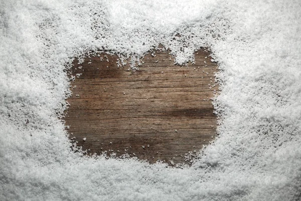 Sneeuw Frame Houten Achtergrond — Stockfoto