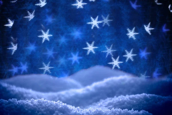 Снег Окружении Боке Сверкающих Огней Форме Снежинки Холодный Зимний Фон — стоковое фото