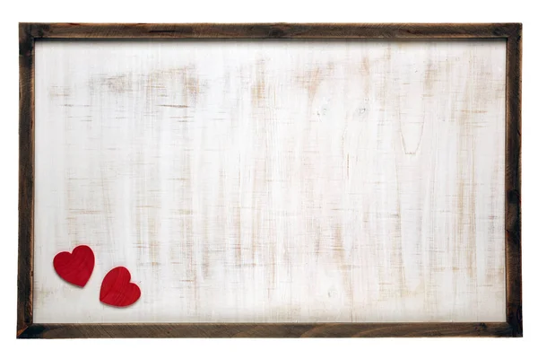 Red Valentine Day Hearts Wooden Frame Background — Stockfoto