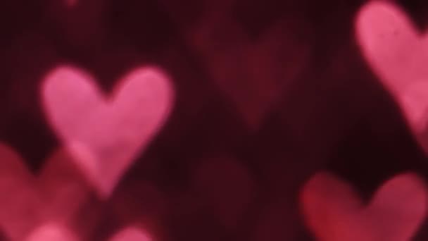 Glowing Heart Shaped Lights Sparkling Soft Red Background Romantic Valentine — Vídeo de stock