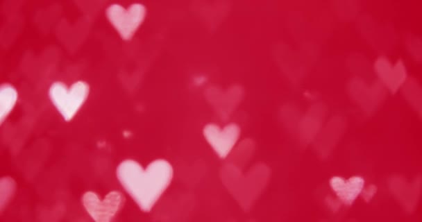Glowing Heart Shaped Lights Sparkling Soft Red Background Romantic Valentine — Video