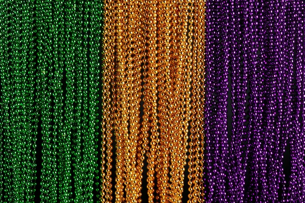 Green Gold Purple Mardi Gras Beads Background Ліцензійні Стокові Фото