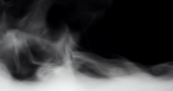 滚滚的烟云或带着一缕蒸气在黑色上旋转的雾 — 图库视频影像