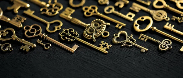 Vintage Viktoriánus Stílusú Arany Csontváz Kulcsok Siker Potenciál Felszabadítása Vagy — Stock Fotó