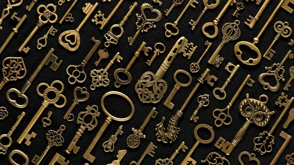 Vintage Viktoriánský Styl Zlaté Kostry Klíče Koncepce Klíčů Úspěchu Uvolnění — Stock fotografie