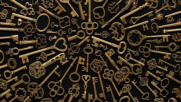 Vintage Victorian style golden skeleton keys. Concepts of keys to success, unlocking potential, or achieving goals.