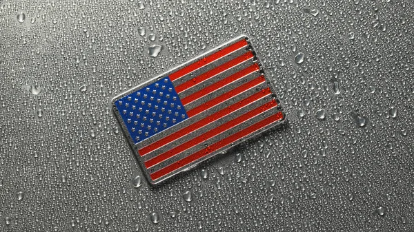 Brillante Bandera Estadounidense Metal Cubierto Gotas Agua Bandera Patriótica Los — Foto de Stock