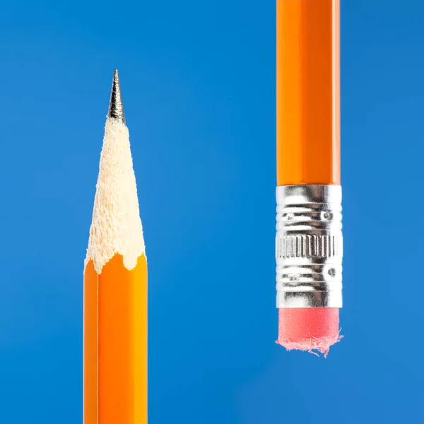 黄色の鉛筆の先端と消しゴムの閉じる — ストック写真