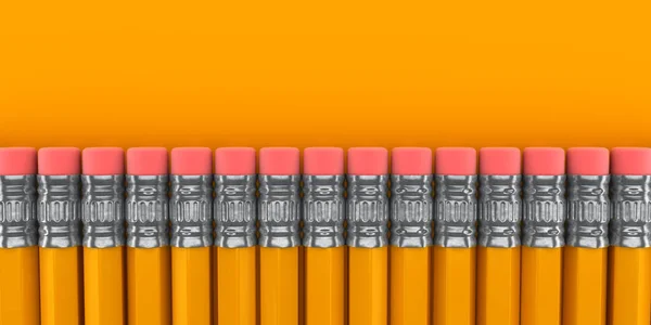 Reihe Von Bleistiften Auf Gelbem Hintergrund Renderer — Stockfoto