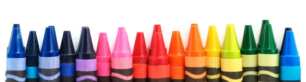 Row Crayons Rainbow Colors Isolated White — Stock Photo, Image