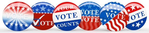 Various American Red White Blue Vote Pin Collection Voting Buttons — Stock Photo, Image