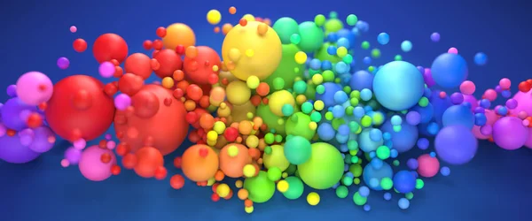 Levendige Regenboog Van Veelkleurige Bollen Crashen Samen Heldere Levendige Kleuren — Stockfoto