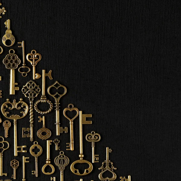 Vintage Victorian Στυλ Χρυσά Κλειδιά Σκελετού Έννοιες Των Κλειδιών Για — Φωτογραφία Αρχείου