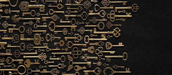 Vintage Victorian Style Golden Skeleton Keys Concepts Keys Success Unlocking — Stock Photo, Image