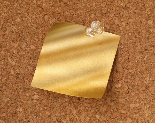 Glanzend Blank Goud Plakkerig Briefje Vastgepind Met Tack Gouden Idee — Stockfoto