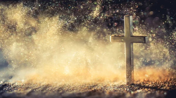 Religiöses Kreuz Abstrakter Tapete Mit Glänzendem Gold Funkelt Und Leuchtet — Stockfoto