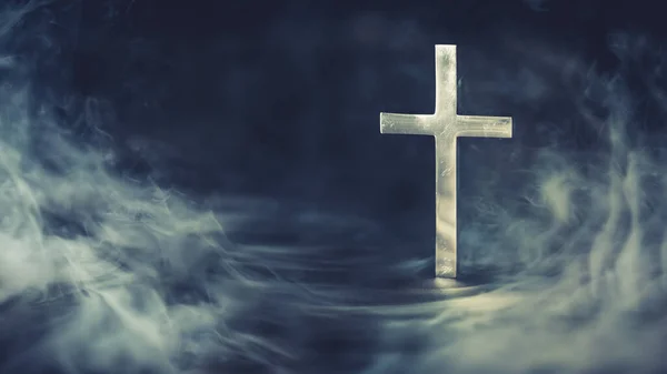 Christliches Kreuz Himmlischer Tapete Mit Ätherischen Wolken Die Himmel Oder — Stockfoto