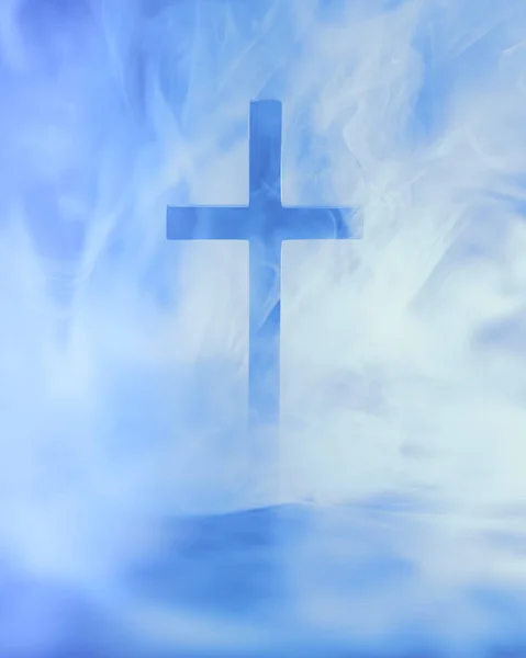 Cruz Cristã Nas Nuvens Celestiais Simbolizando Céu Espiritualidade — Fotografia de Stock