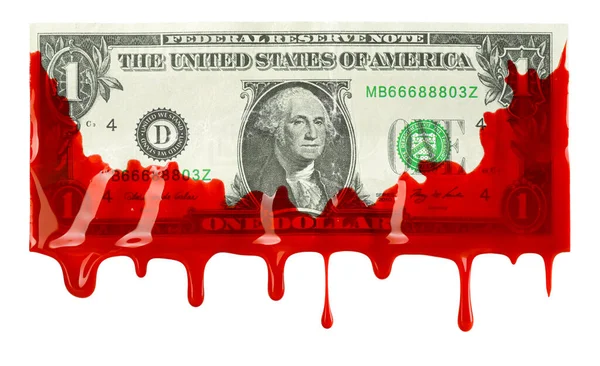 Billete Dólar Estadounidense Cubierto Goteando Con Sangre Roja Mostrando Avaricia —  Fotos de Stock