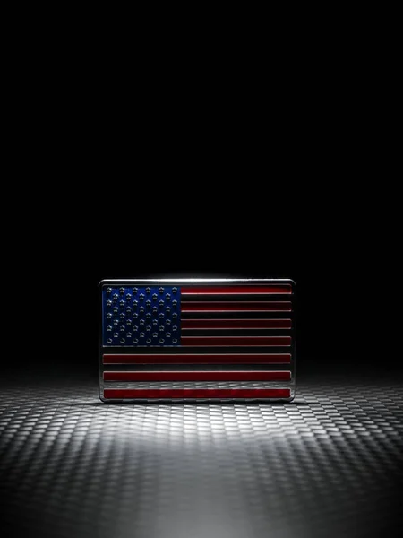 Foco Brillante Emblema Bandera Estadounidense Fibra Carbono Oscura Simbolizando Fuerza — Foto de Stock