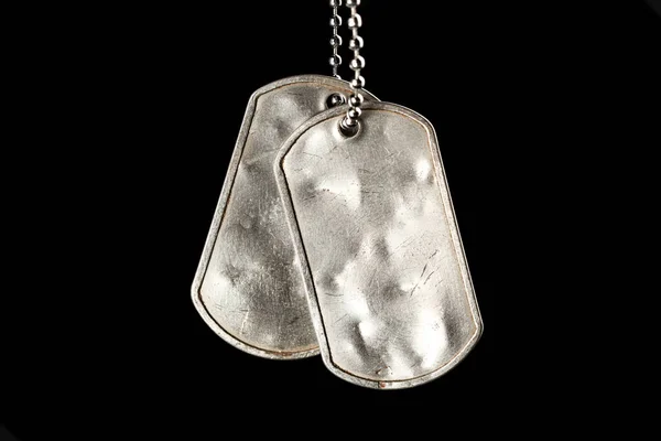 Old Worn Blank Military Dog Tags Isolated Black Stock Image