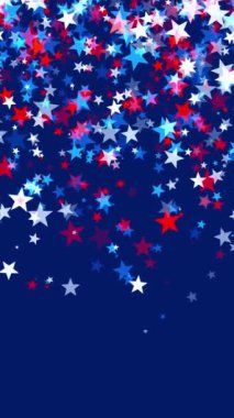 Amerika 'da 4 Temmuz, Anma Günü, Gaziler Günü ya da diğer vatansever Amerikan bayramları gibi kutlamalar için mavi arkaplan üzerine parlak kırmızı ve mavi yıldızlar düşüyor..