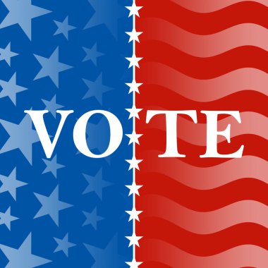 Amerika Birleşik Devletleri 'nin kırmızı beyaz ve mavi renkli, yıldız ve çizgili kare oylama grafiği. ABD seçimlerinde oy kullanma, Amerikan demokrasisi, ulusal gurur ve oylamayı teşvik etmek için.