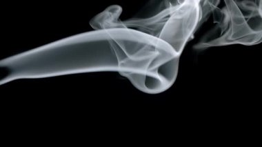 Yumuşak ruhani şekillerde yanan ve dönen yatay duman. Siyah arkaplanda gerçek duman.