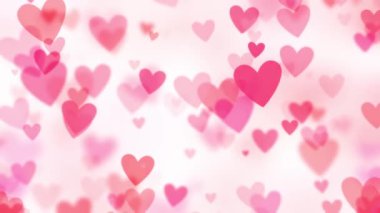 Sevgililer Günü için yumuşak beyaz arka planda kırmızı ve pembe kalpler uçuşuyor. Kalp parçacıkları romantik bir tema için solup gidiyor. Aşkı, tutkuyu ya da sevgililer gününü kutlamak için..
