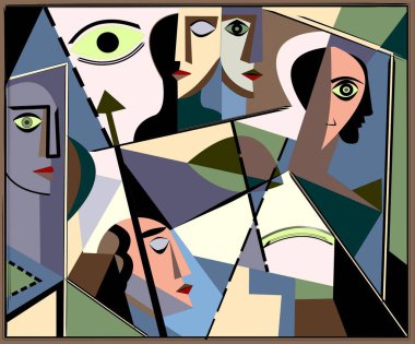 Colorful background, cubism art style,abstract portraits