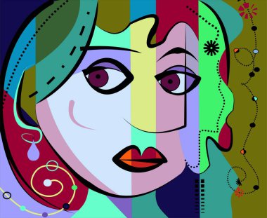 Colorful abstact portrait,cubism art style,side look