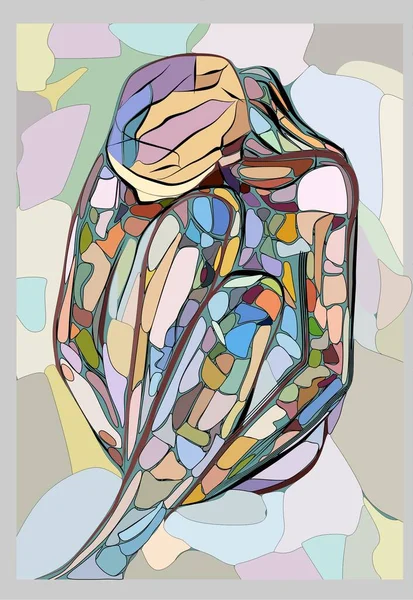 Fondo Abstracto Colorido Estilo Arte Cubismo Mujer Cuclillas — Vector de stock