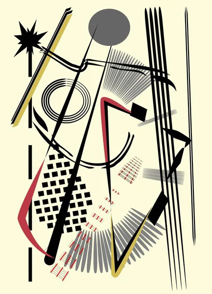 Soyut bej arkaplan, süslü geometrik ve eğri şekiller, dışavurumculuk sanat tarzı