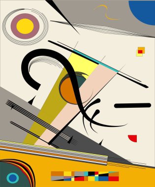 Soyut bej arkaplan, süslü geometrik ve eğri şekiller, dışavurumculuk sanat tarzı