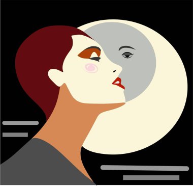 Renkli soyut arkaplan, kübizm sanat tarzı, kadın profili